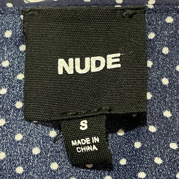 NUDE Polka Dot Ruffle Long Sleeve Thong Bodysuit - Blue - Small - Picture 11 of 15